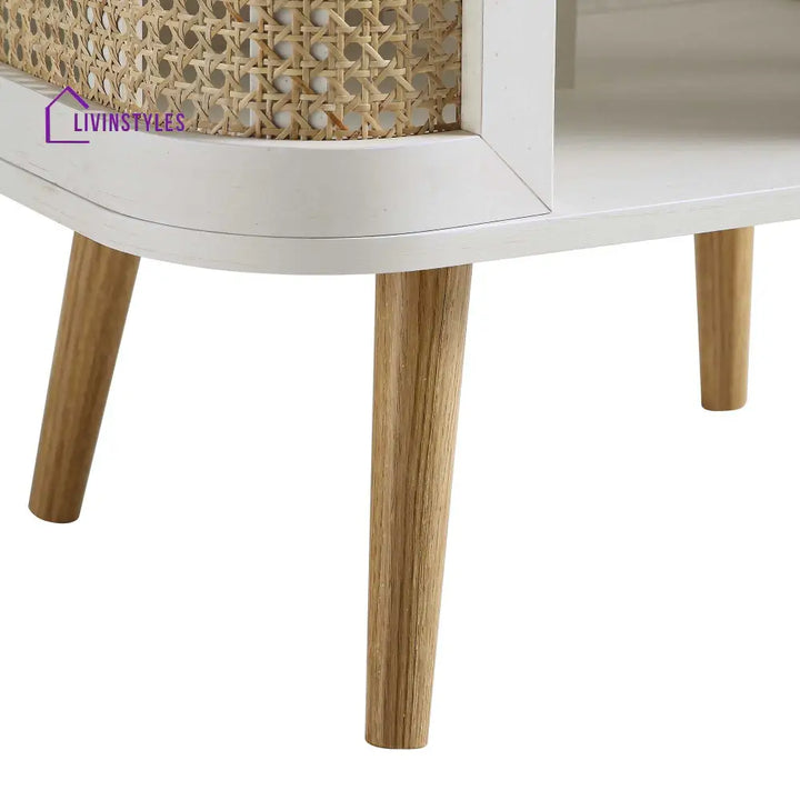 Izzy Curved Rattan Bedside Table White Bedside Table