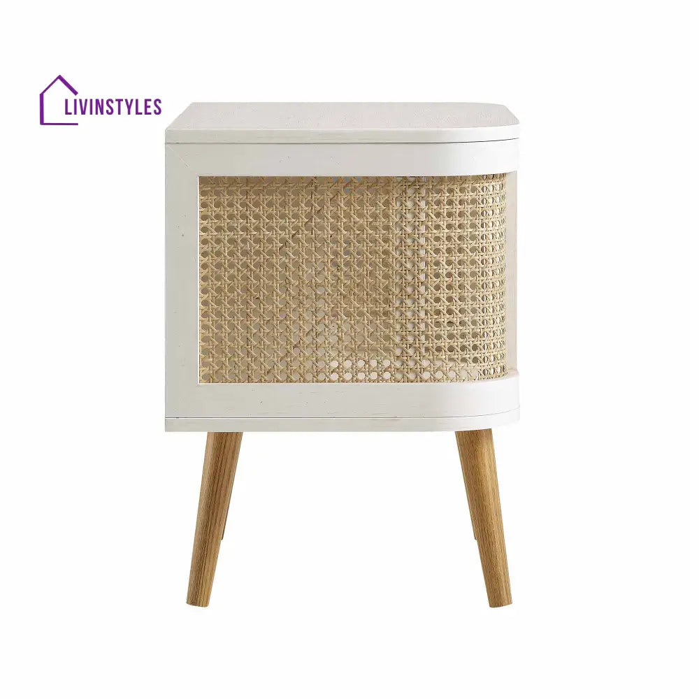 Izzy Curved Rattan Bedside Table White Bedside Table