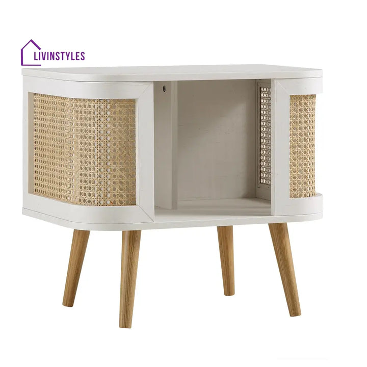 Izzy Curved Rattan Bedside Table White Bedside Table