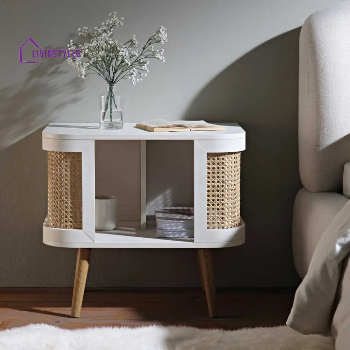 Izzy Curved Rattan Bedside Table White Bedside Table