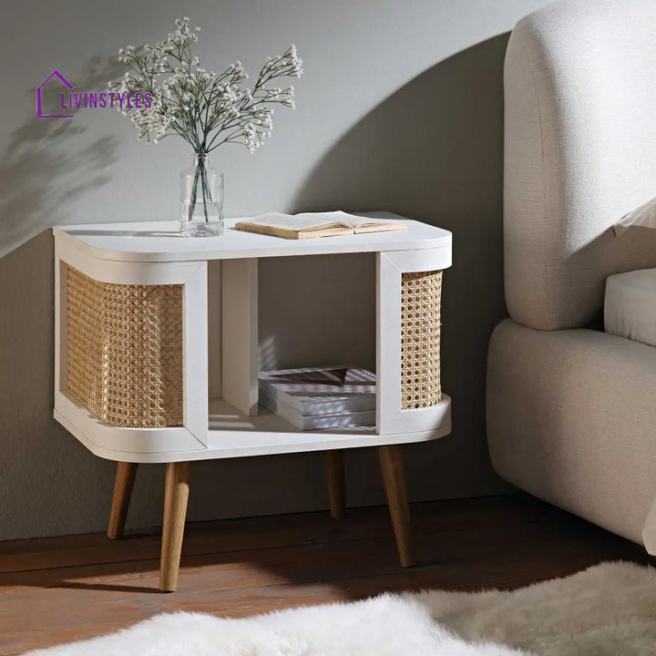 Izzy Curved Rattan Bedside Table White Bedside Table