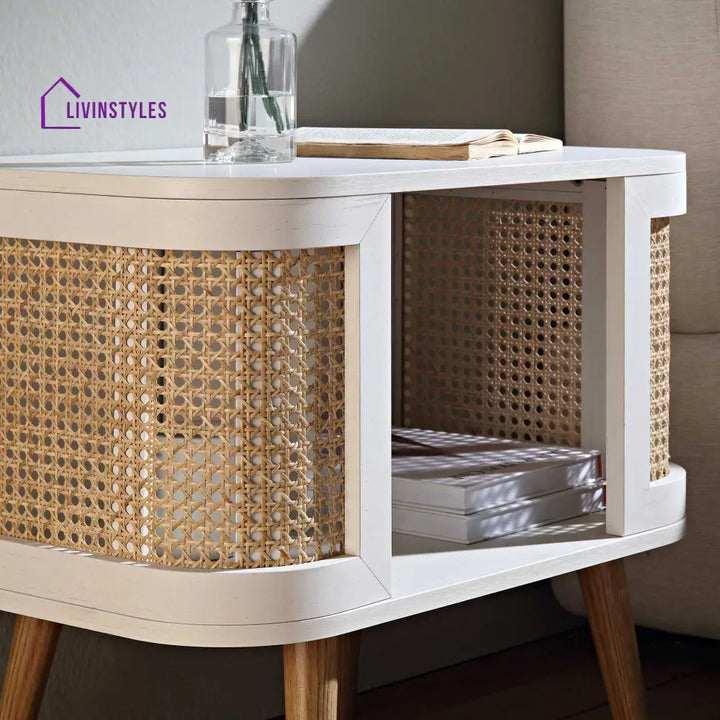 Izzy Curved Rattan Bedside Table White Bedside Table