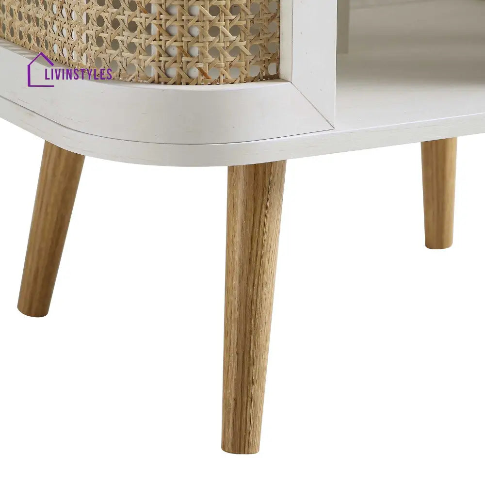 Izzy Curved Rattan Bedside Table White Bedside Table