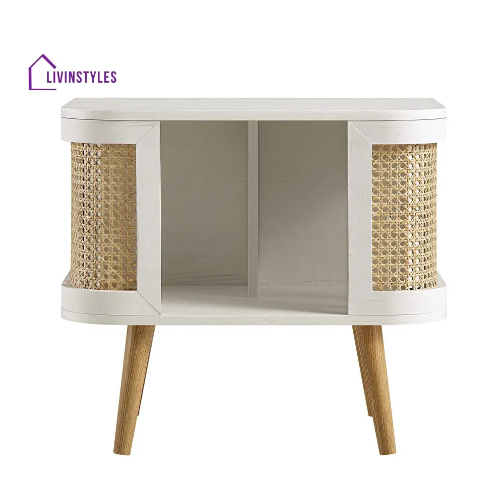 Izzy Curved Rattan Bedside Table White Bedside Table