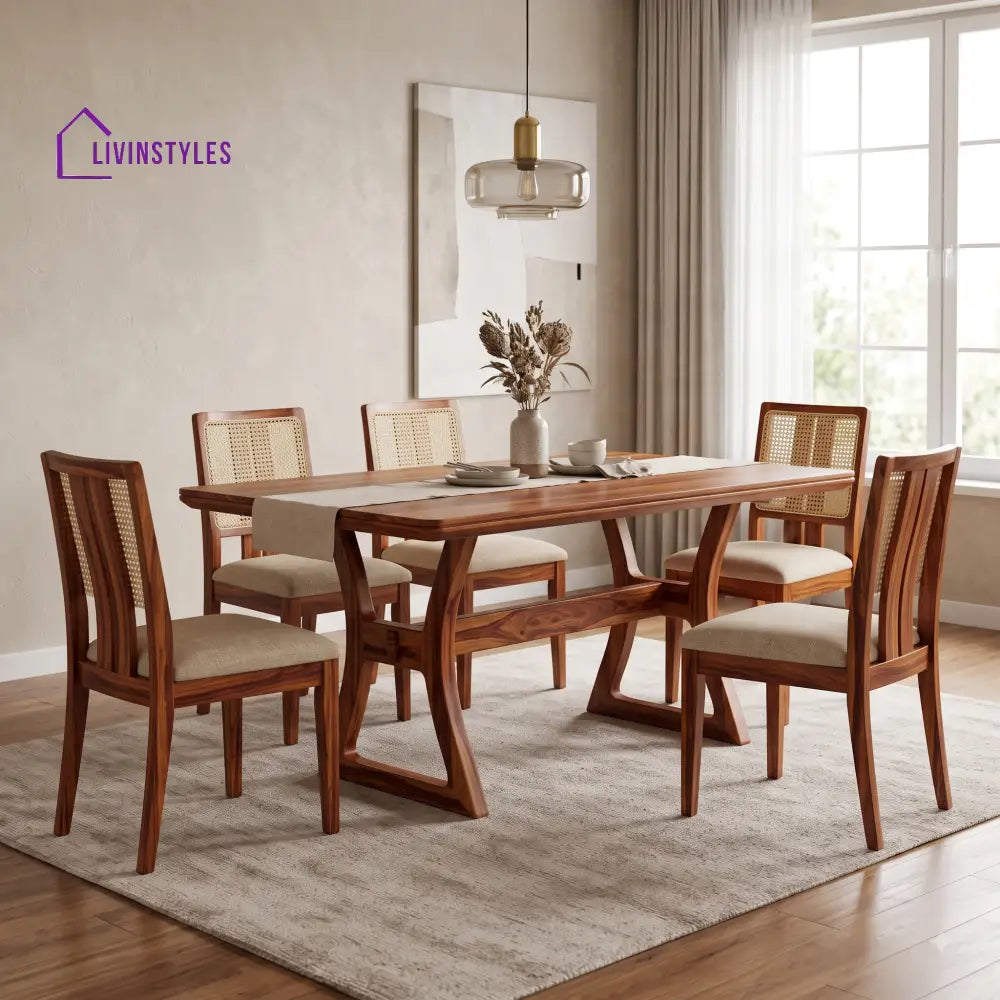 Nandini Premium Wooden 6 Seater Dining Table Set