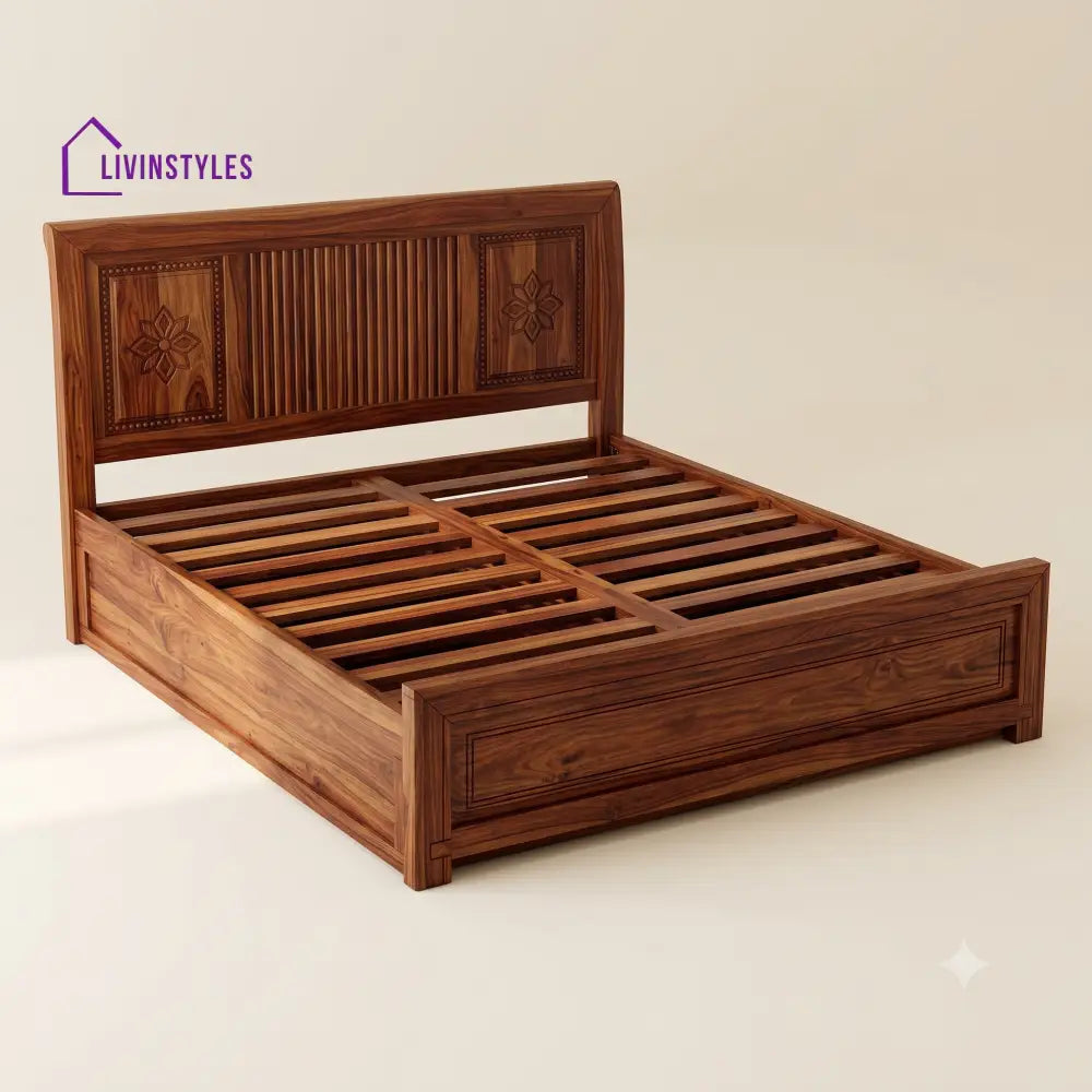 Nandita Sheesham Wood Bed With Box Storage | Wooden Bed