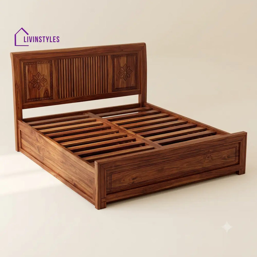 Nandita Sheesham Wood Bed With Box Storage | Wooden Bed