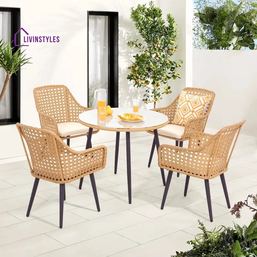 Nano Outdoor Patio Seating Set 4 Chairs and 1 Table Set (Tan) - Dining sets