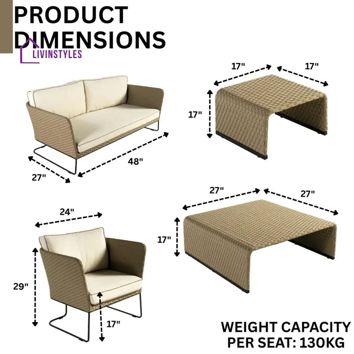 Naomi 5-Piece All Weather Wicker Sofa Set - Sofa Set
