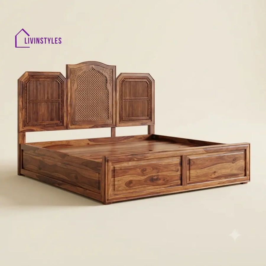 Narmadha Sheesham Wood Bed With Box Storage | Wooden Bed
