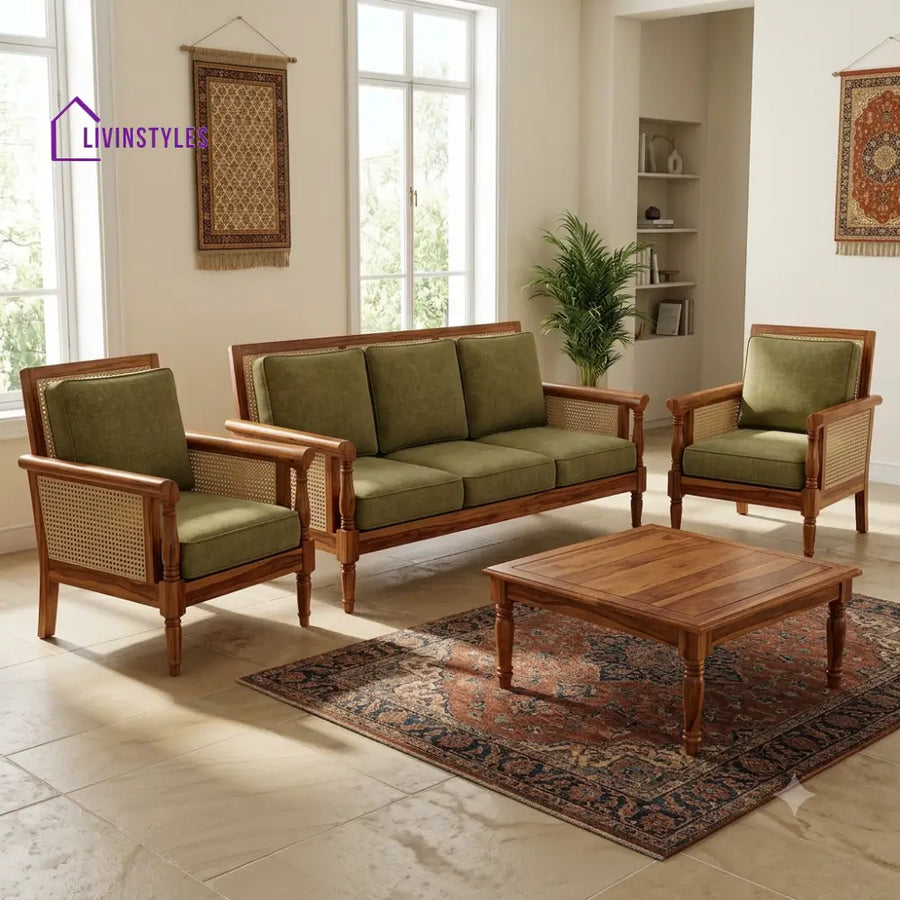 Narmadha Wooden Sofa Set | 3 + 1 + 1 Sheesham Wood Sofa Set for Living Room