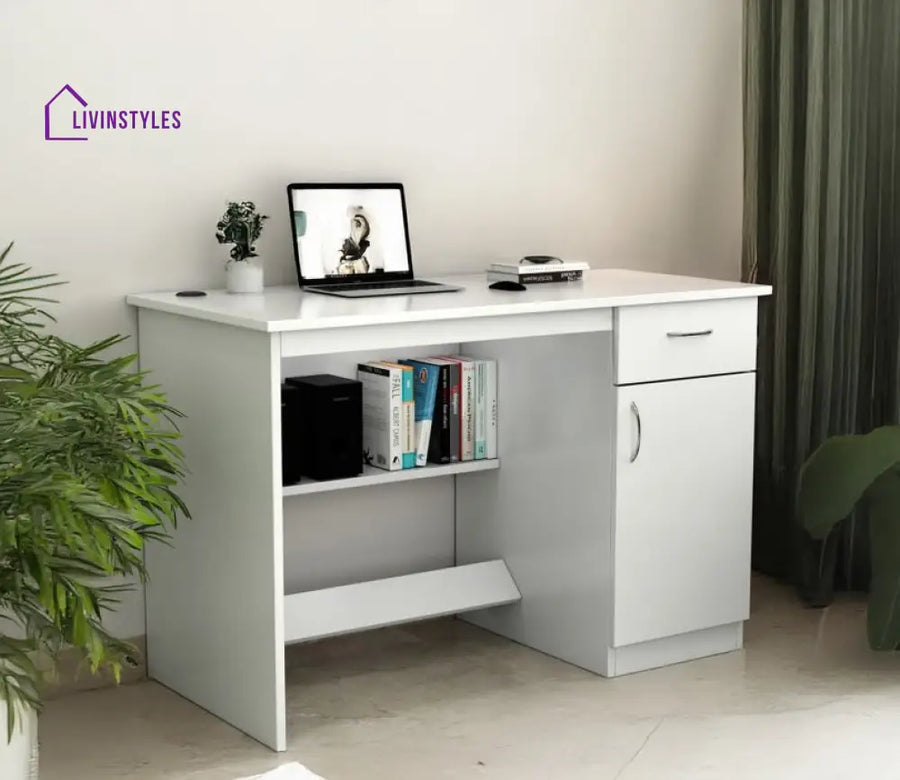 Nastya Premium Engineered Wood Study Table With Multiple Storage Space - White Finish