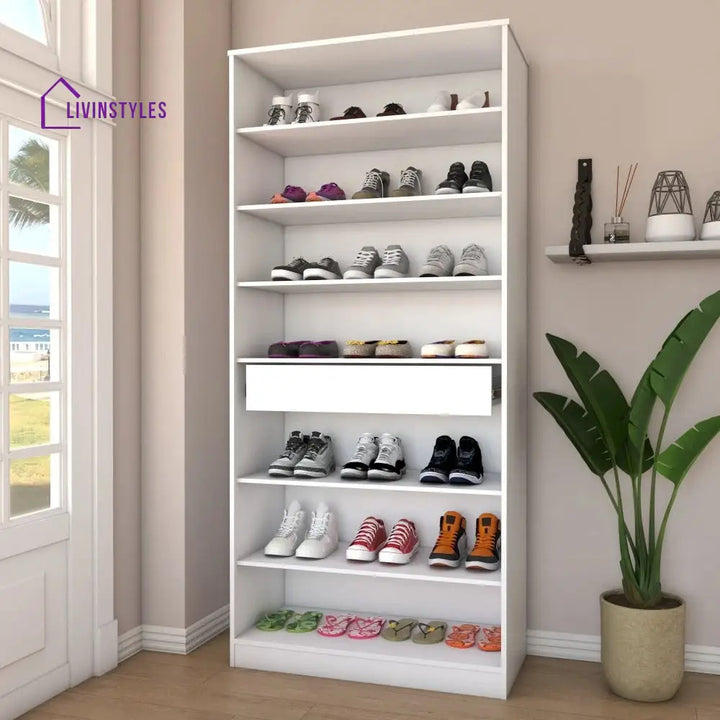 Nastya White and Glass Door Shoe Rack