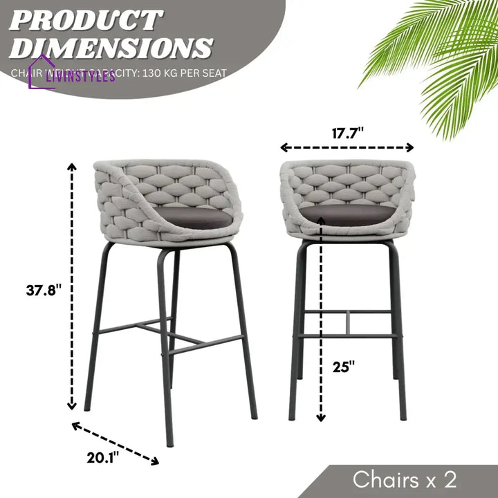 Natalia 2-Piece Outdoor Rope Bar Chairs – Stylish Comfort Built to Last - Bar Chairs