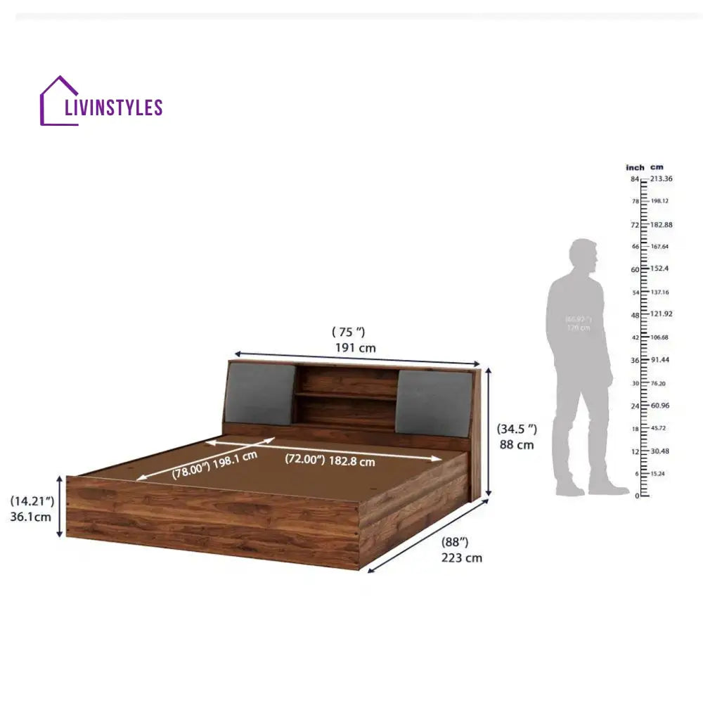 Natalia Engineered Wood King Size Upholstered Bed with Storage