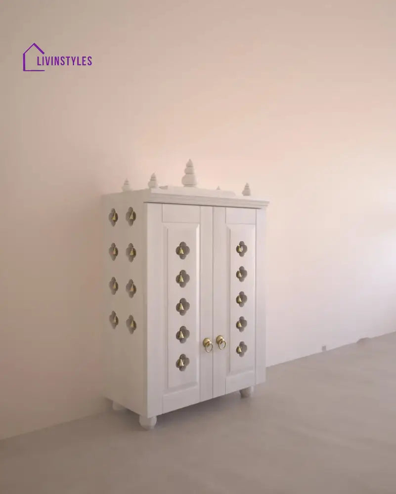 Natalia Medium Traditional Wooden Pooja Mandir with Doors Bells & Lamps | Handcrafted Home Temple