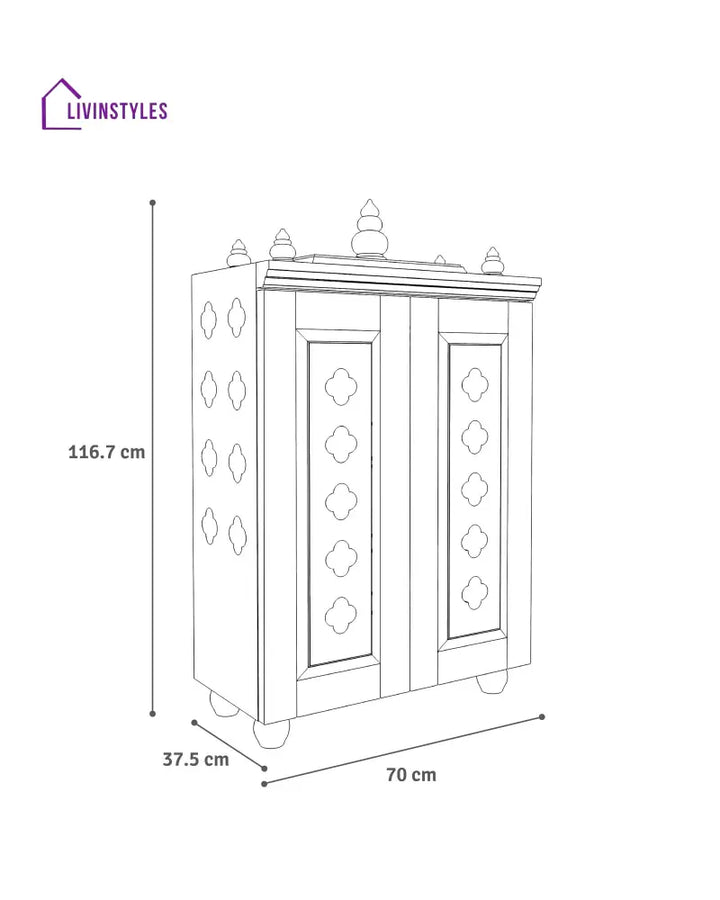 Natalia Medium Traditional Wooden Pooja Mandir with Doors Bells & Lamps | Handcrafted Home Temple