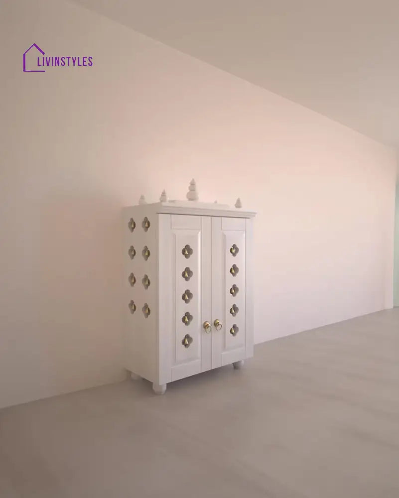 Natalia Medium Traditional Wooden Pooja Mandir with Doors Bells & Lamps | Handcrafted Home Temple