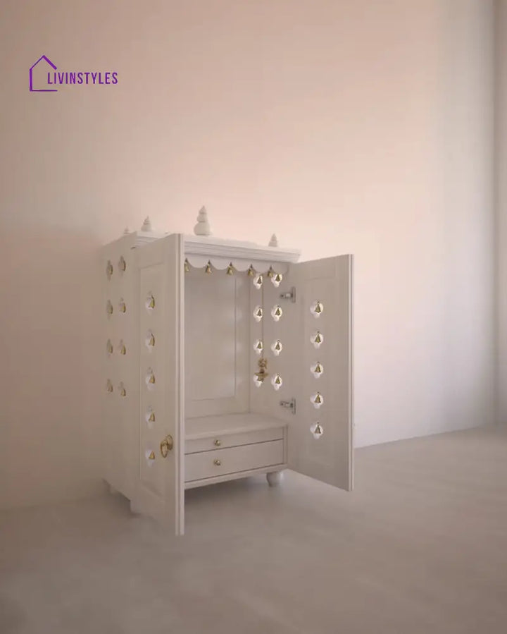 Natalia Medium Traditional Wooden Pooja Mandir with Doors Bells & Lamps | Handcrafted Home Temple