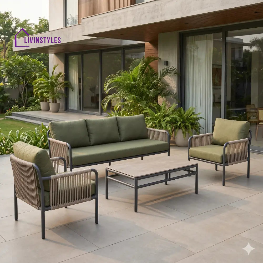 Natalia Premium MS Frame with Powder Coated Outdoor Sofa Set with Weather Proof Fabric