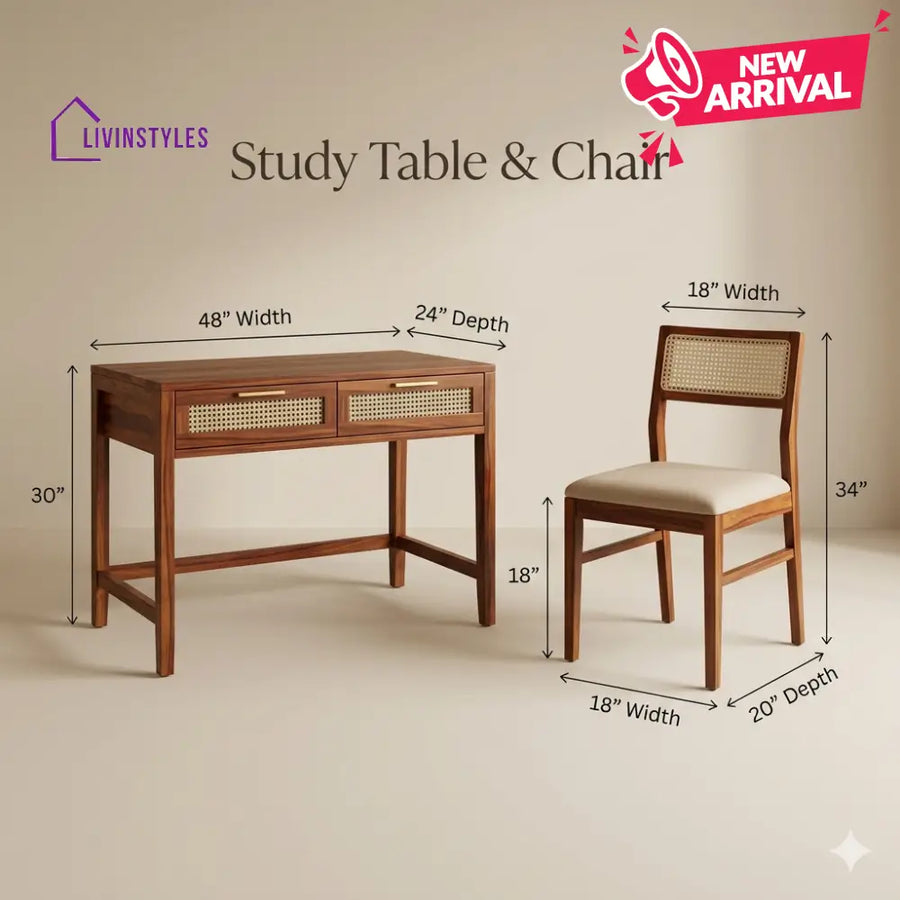 Natalia Sheesham Wood Study Table and Chair Set for Students | Kids | Adults