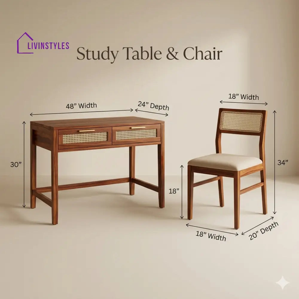 Natalia Sheesham Wood Study Table and Chair Set for Students | Kids | Adults