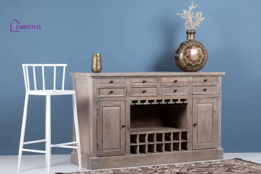 Natalia Wooden Drink Cabinet Bar Counter (Rustic Brown) simple