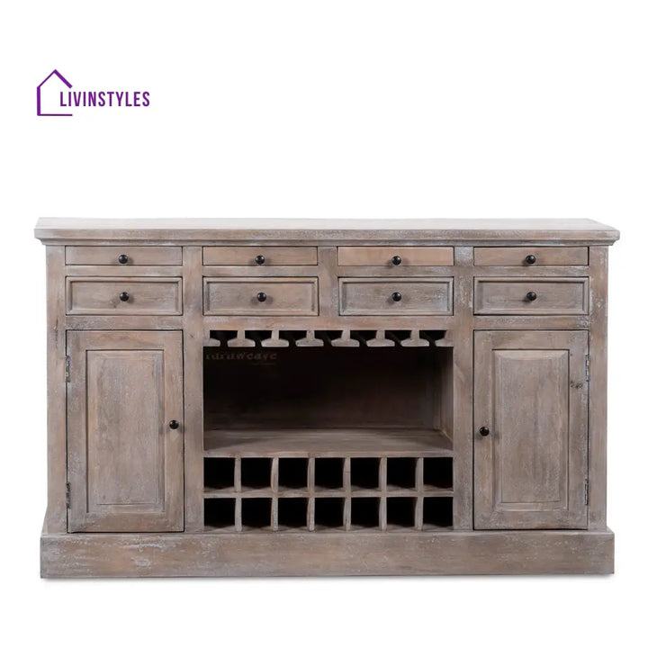 Natalia Wooden Drink Cabinet Bar Counter (Rustic Brown) simple