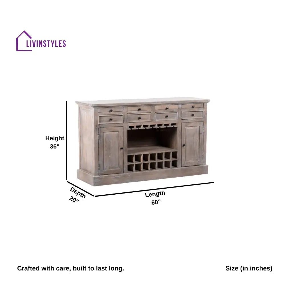 Natalia Wooden Drink Cabinet Bar Counter (Rustic Brown) simple