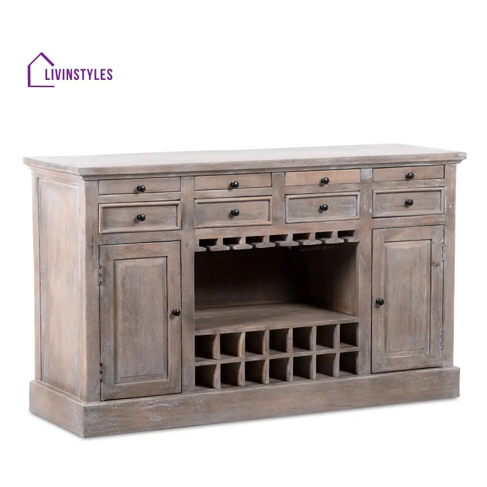 Natalia Wooden Drink Cabinet Bar Counter (Rustic Brown) simple