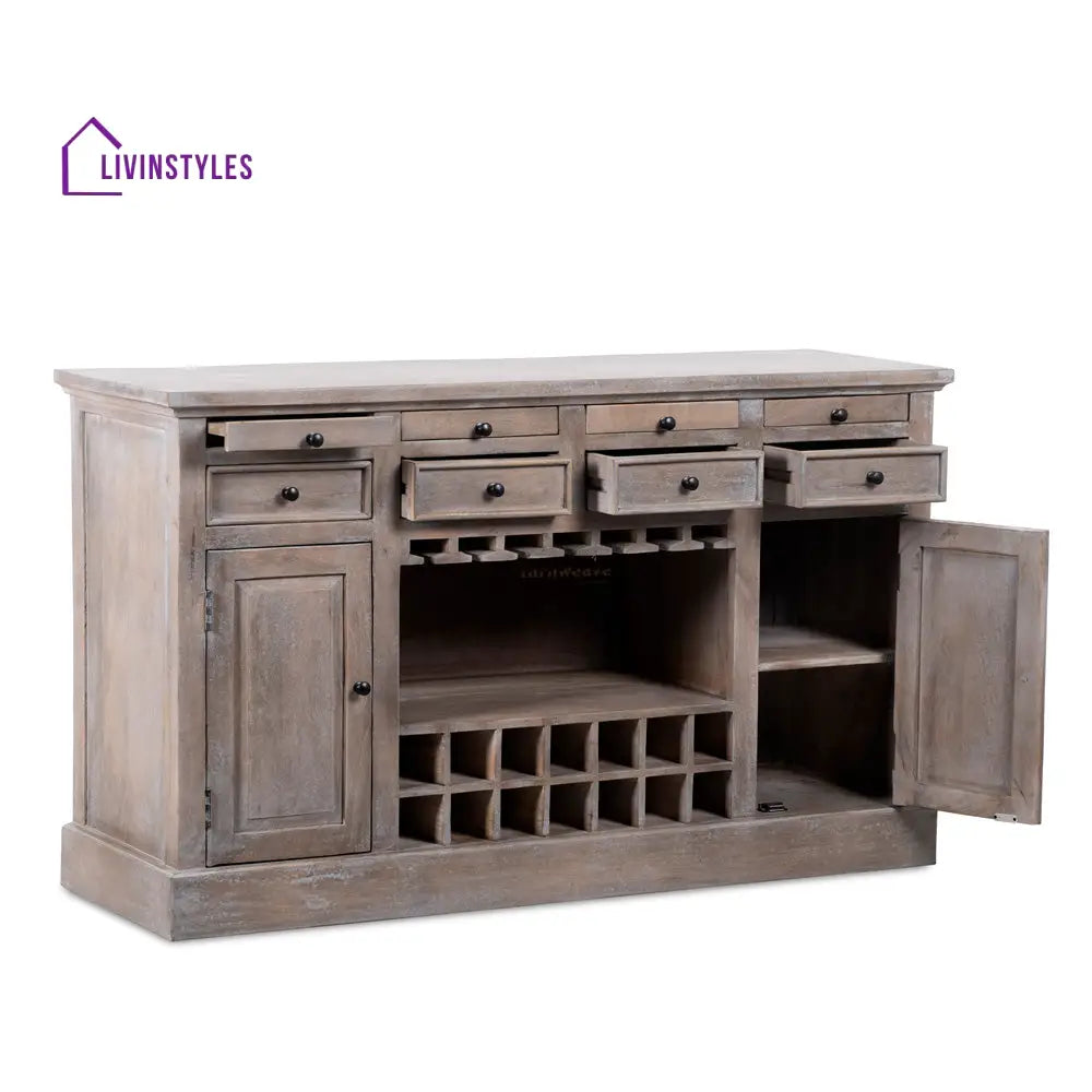 Natalia Wooden Drink Cabinet Bar Counter (Rustic Brown) simple