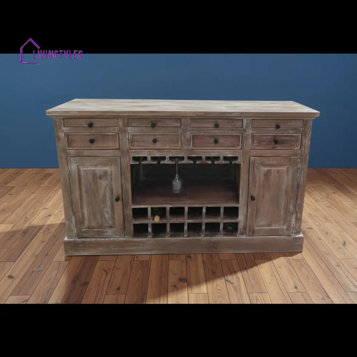 Natalia Wooden Drink Cabinet Bar Counter (Rustic Brown) simple