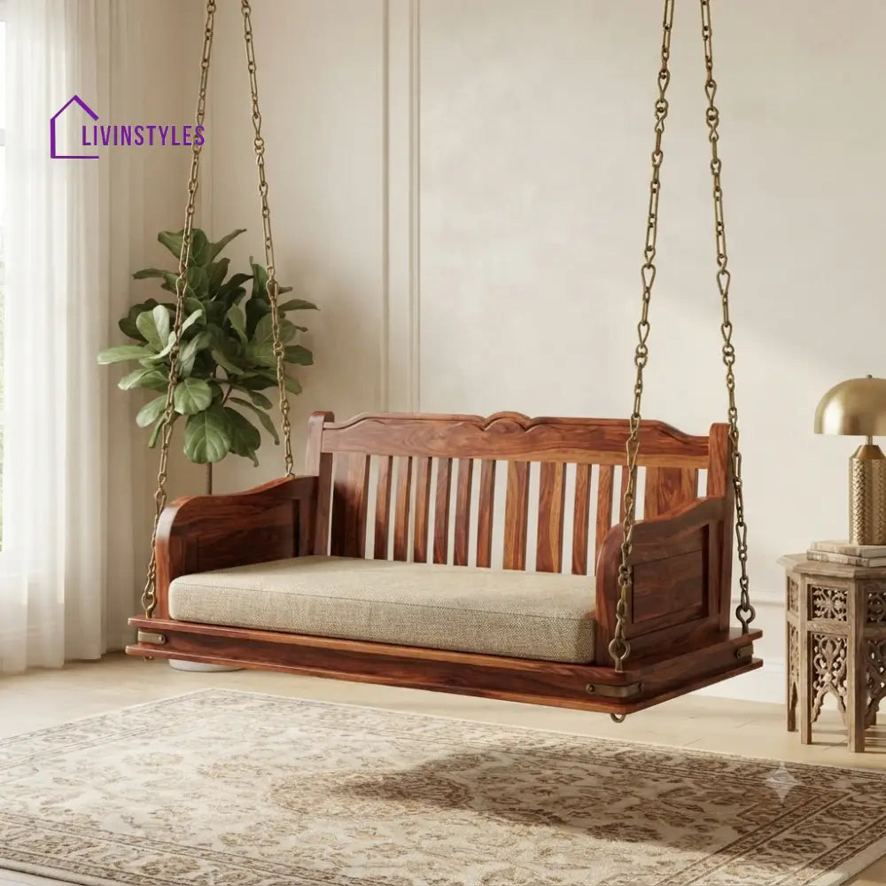 Nathalie 2 Seater Wooden Swing for Home | Wooden Jhula for home