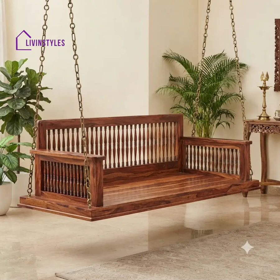 Nathan 2 Seater Wooden Swing for Home | Wooden Jhula for home