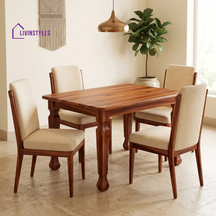Nathan Premium Solid Wood 4 Seater Dining Table Set