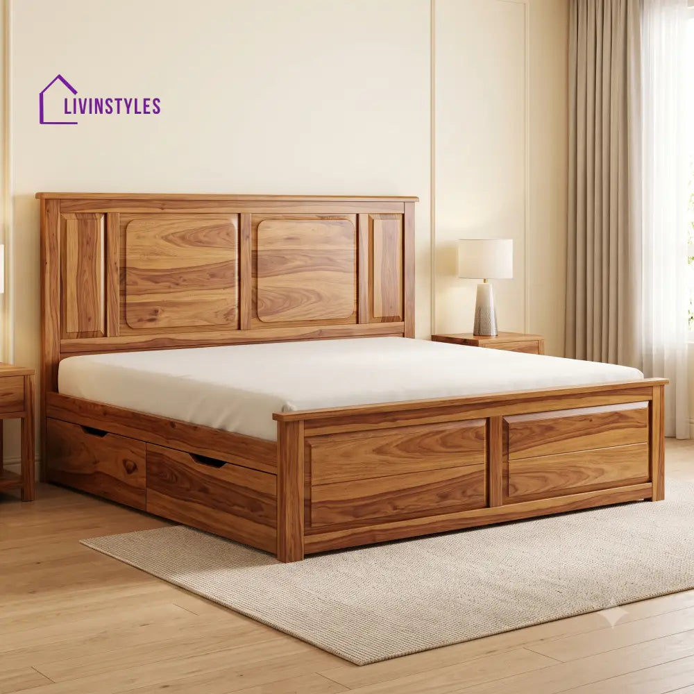 Nathan Premium Wooden Bed with Drawer Storage | King Size Bed & Queen Size Bed Online