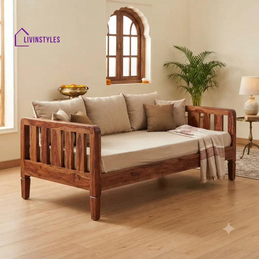 Nathan Wooden Divan Bed for Living Room | Solid Sheesham Wood