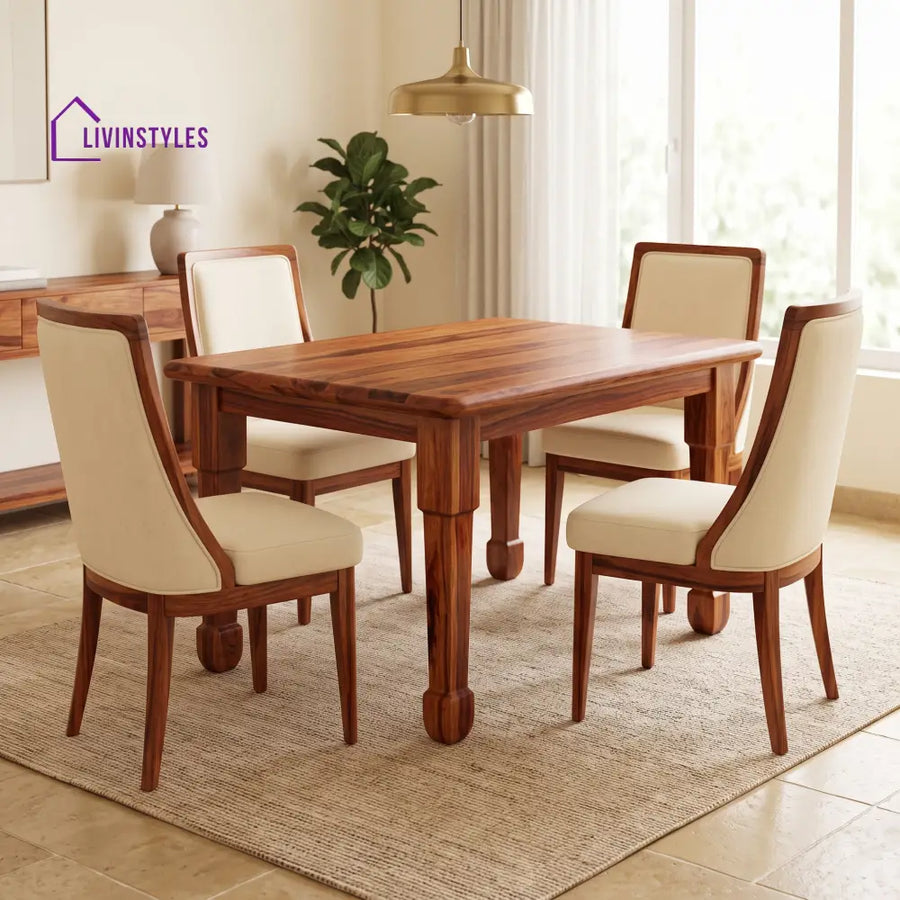 Nathaniel Premium Solid Wood 4 Seater Dining Table Set