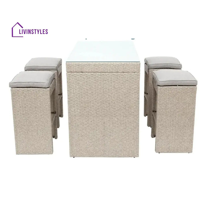 Natsuki 5-Piece Outdoor Rattan Wicker Bar Set with Glass Top Table - Bar Set