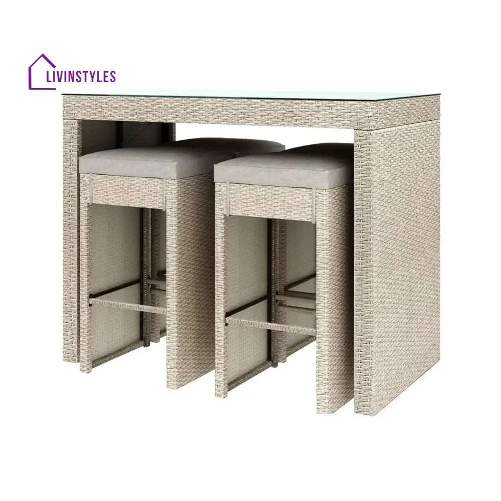 Natsuki 5-Piece Outdoor Rattan Wicker Bar Set with Glass Top Table - Bar Set