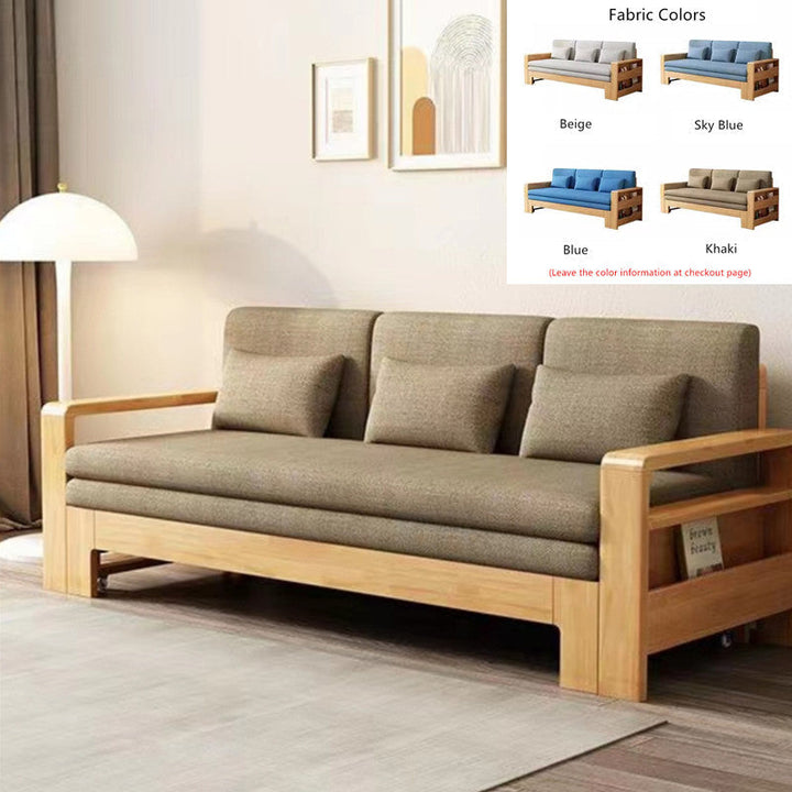 Japandi Beech Solid Wood Sleeper Sofa Bed NATURAL SOFA BED