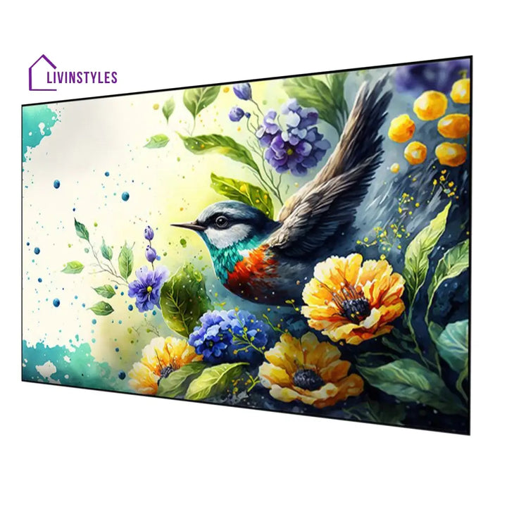 Nature’s Beauty: Bird And Flowers Wall Painting