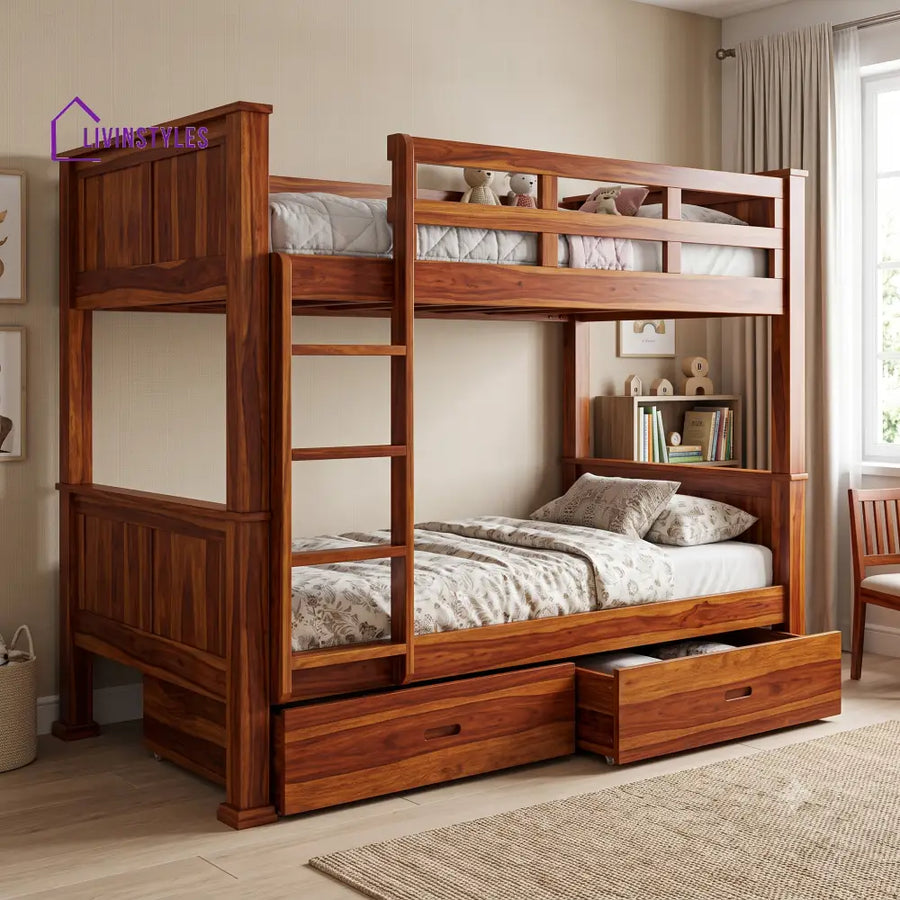 Naveen Sheesham Wood Bunk Bed With Storage | Kids Bed
