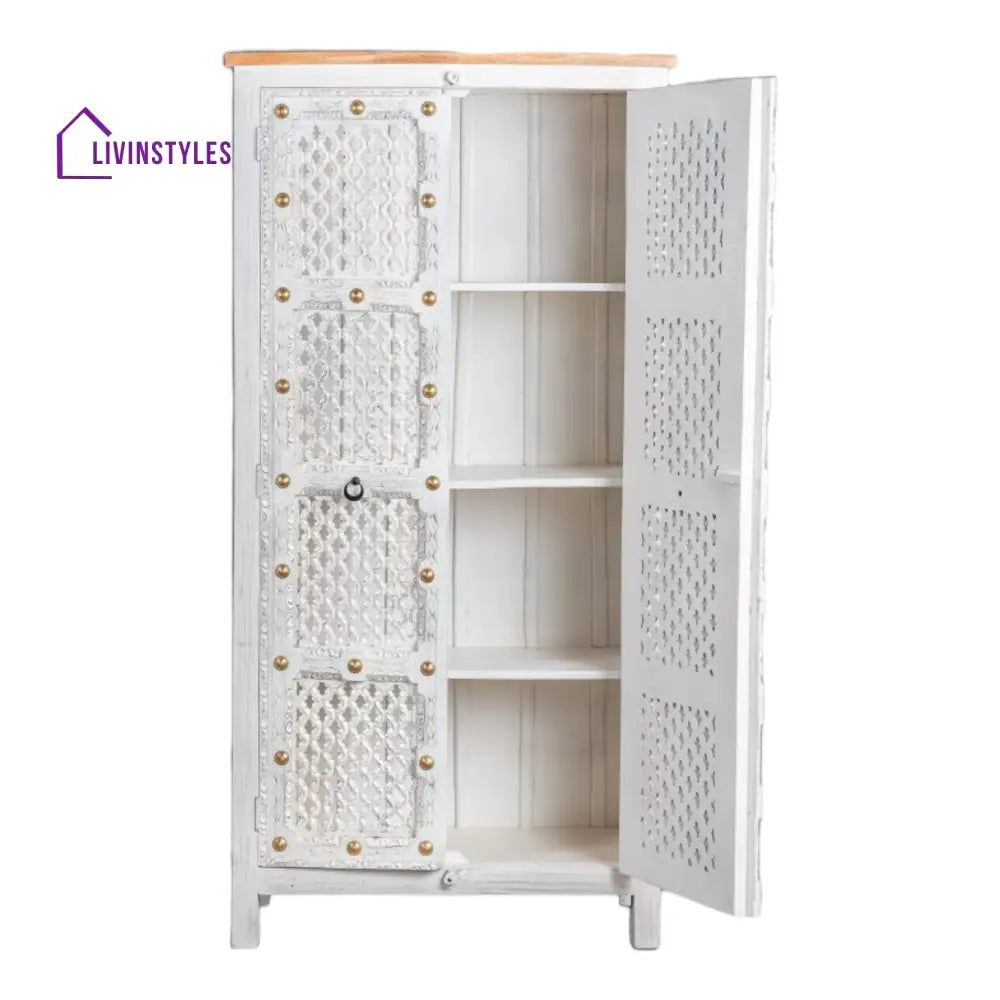 Navi Carved With Brass Studs Cupboard