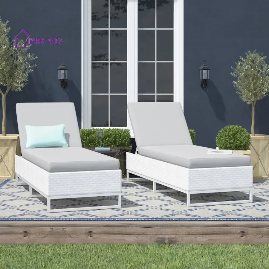 Navi Outdoor Swimming Poolside Lounger With (Set of 2) (White) - Loungers