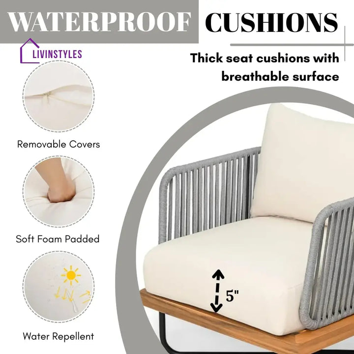 Navisha Outdoor 6-Piece Rope Woven Conversation Sofa Set with Wooden Top Table - Sofa Set