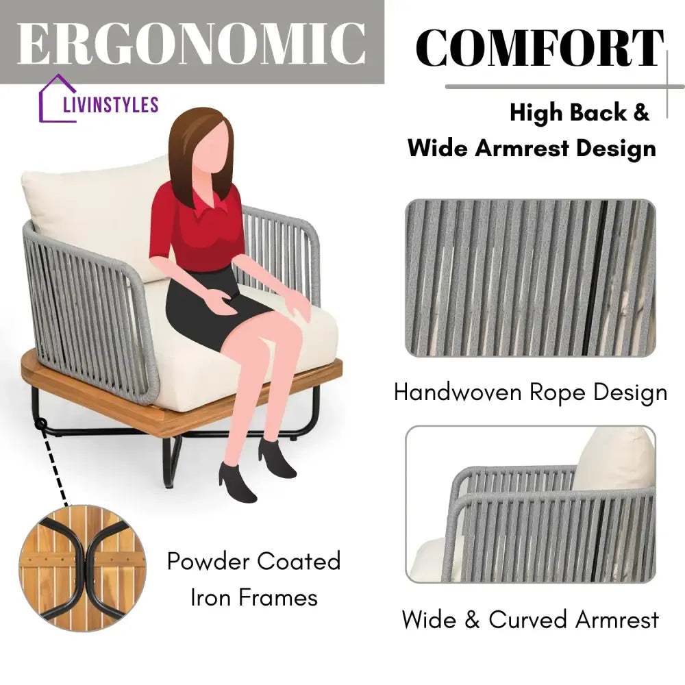 Navisha Outdoor 6-Piece Rope Woven Conversation Sofa Set with Wooden Top Table - Sofa Set