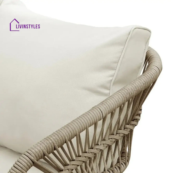 Navy Outdoor Rope 4-Piece Patio Sofa Set with Glass Top Table (Beige/Cream) - Sofa Set