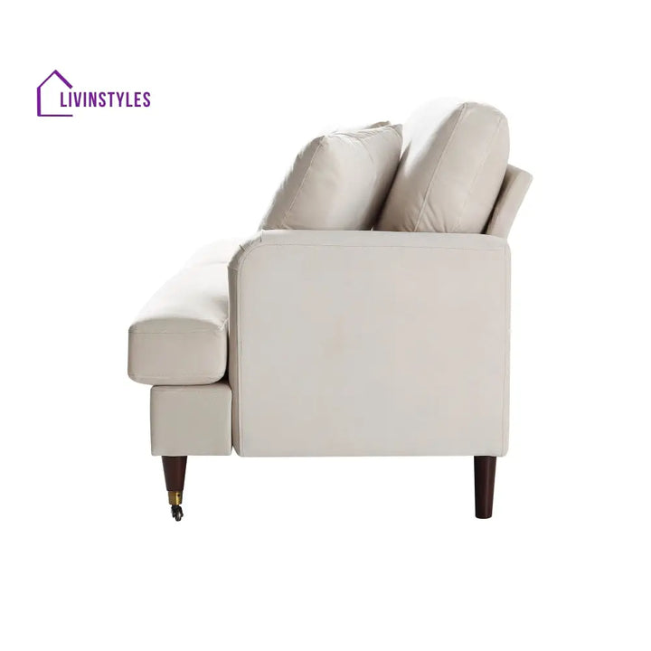 Brigette 3-Seater Beige Velvet Sofa with Antique Brass Castor Legs Sofas
