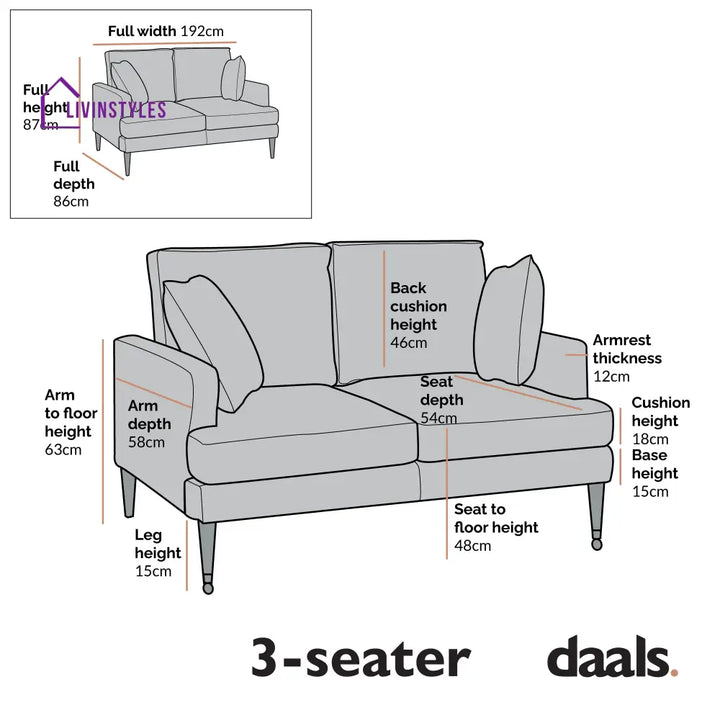 Brigette 3-Seater Beige Velvet Sofa with Antique Brass Castor Legs Sofas